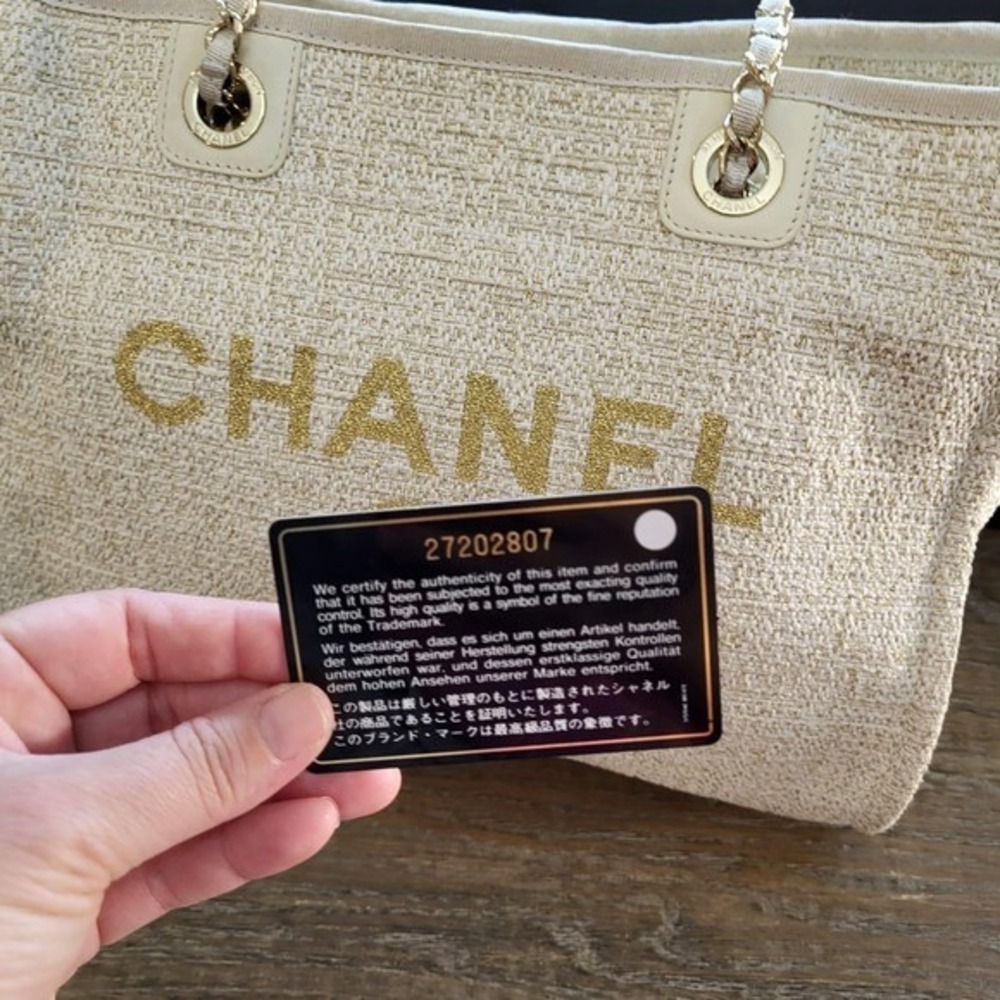 Chanel Deauville Tote Bag Raffia Gold Glitter Medium 31 Rue Cambon Shopping Bag - Picture 9 of 14
